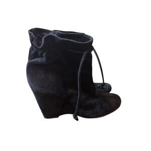 Kate Spade Size 8 Black Suede Slouch Tie Wedge Heel Booties Boots
